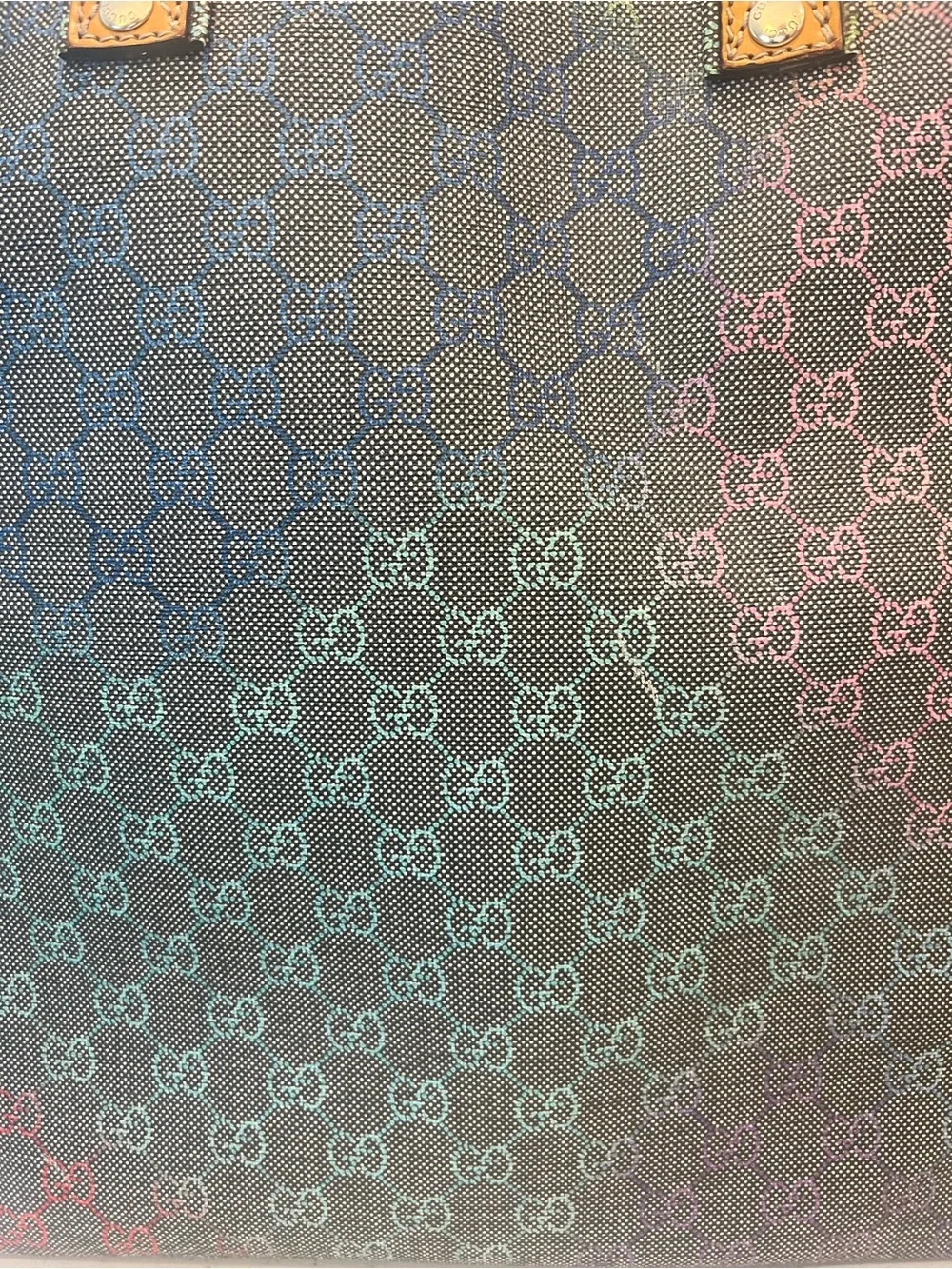 Gucci GG Supreme Multicolor Monogram Grey Canvas Tote Bag Leather Trim COA